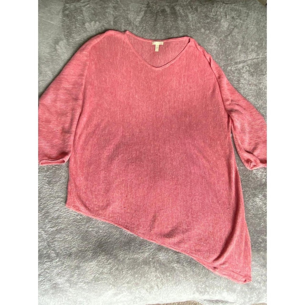Eileen Fisher Linen Watermelon Pink Asymmetrical Tunic Knot Top Medium s11